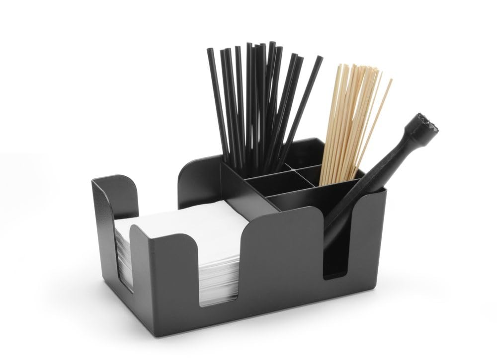HENDI Organizador para Bar, Bar Caddy, de 6 compartimentos, unidad de almacenamiento práctica para pajitas, servilletas, agitadores y decoración de cócteles, 240x145x(H)105mm, plástico ABS, negro