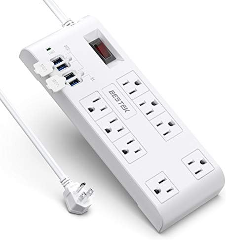 6 ft, Upgraded : Power Strip Surge Protector with USB by BESTEK, Multi Plug Outlet with 8-Outlet 4 USB Charging Ports (QC3.0) and 6-Foot Long Flat Plug Extension Cord, 900 Joule, ETL Listed