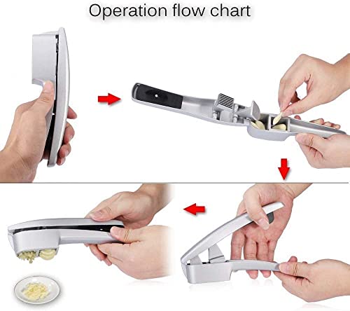 Garlic Press, 2 In 1 Garlic Mince And Garlic Slice With Garlic Cleaner Brush And Silicone Tube Peeler Set, Easy Squeeze, Rust Proof, Dishwasher Safe #TOP5