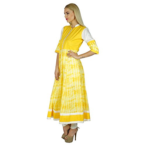 Bimba Women Yellow Kurta Anarkali Kurti Cotton Blouse Indian Ethnic Dress #TOP3