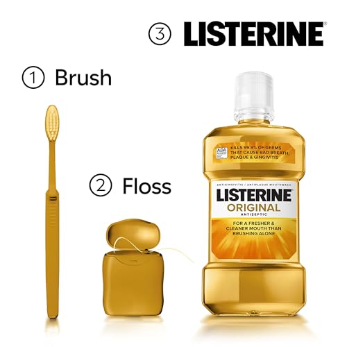 Listerine Original Antiseptic Oral Care Mouthwash to Kill 99.9% of Germs That Cause Bad Breath, Plaque and Gingivitis, ADA-Accepted Mouthwash, Original Flavored Oral Rinse, Twin Pack, 2 x 1 L