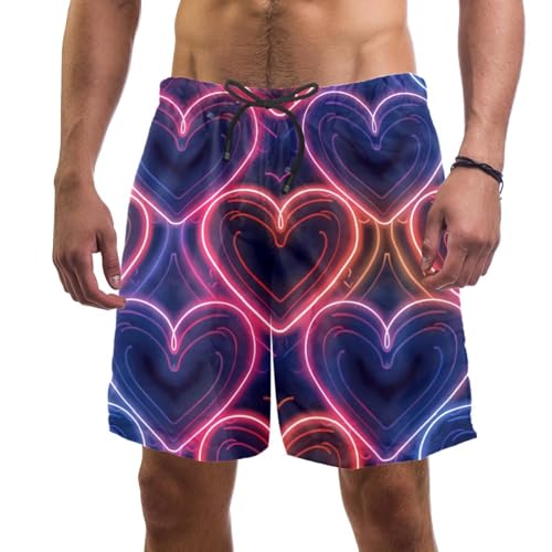 Short de bain homme motif cœurs fluo taille L avec ceinture élastique