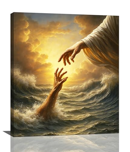 Jesus Wall Art Christian The Hand of God Wall Decor Religious Bible Canvas Paintings Pictures Christ Prints Artwork Framed Decorations For Church Prayer Room Bedroom Living Room Gifts 20" x 24"