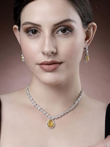 Image of Karatcart Elegant Silver Plated Blue American Diamond Necklace Set for Women