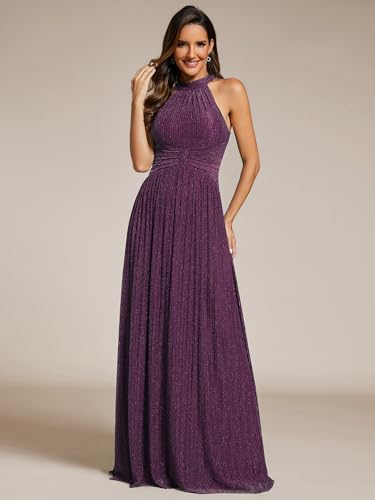 Image of Ever-Pretty Women's Glitter Halter Sleeveless Formal Dresses Evening Gowns Pleated A-line Wedding Guest Dress 41961