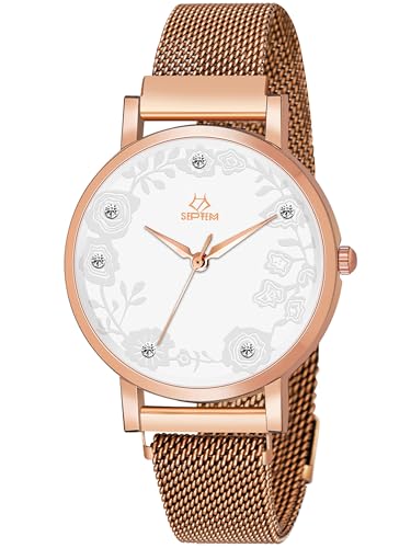 Image of Septem 147-BlackMagnet Belt Diamond Studded Flower Design Analog Wrist Watch for Girls