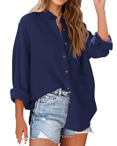Image of NOLLSOM Casual Shirts for Women Long Sleeve Button Down Blouses Fall 2026 Solid Color Trendy Tops with Pocket