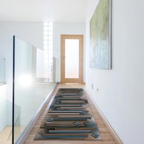 Alfombra pasillo 50x200 cm lavable rayas azul marrón dormitorio 6