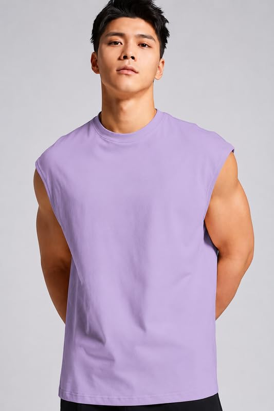 Image of Men Solid Sleeveless T-Shirt with Crew Neck for Gym, Sports and Casual Wear