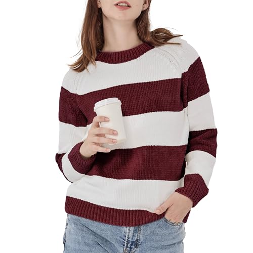 Image of Simple&Opulence Women's Chenille Sweater Crewneck Long Sleeve Pullover Ribbed Cuff Hem Round Neck Jumper Tops