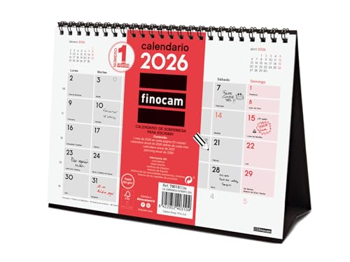 Finocam - Calendario de sobremesa para escribir 2026 Mes Vista Enero - Diciembre (12 meses) | Calendario 2026 para anotar | Planificador mensual Neutro - Español