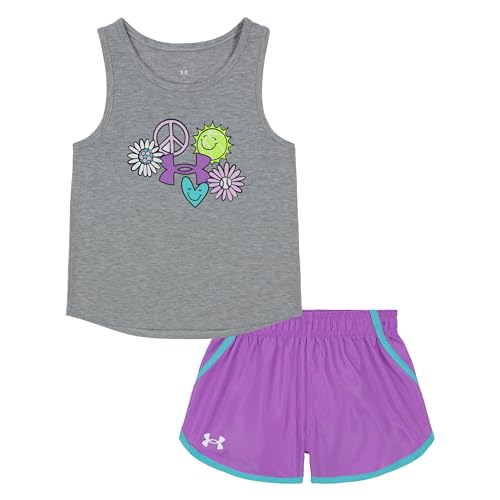 Image of Under Armour girls Outdoor Set, Coordinating Top & Bottom, Pants Or Shorts, Durable Stretch and Comfortable