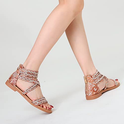 MaNMaNing Womens Zomer Platte Sandalen Merk Ontwerp Leer Dikke Zool Bohemian Nationale Duurzame Antislip Sandaal Dames Lichtgewicht Comfortabele Platform Strand Schoenen - Afbeelding 4