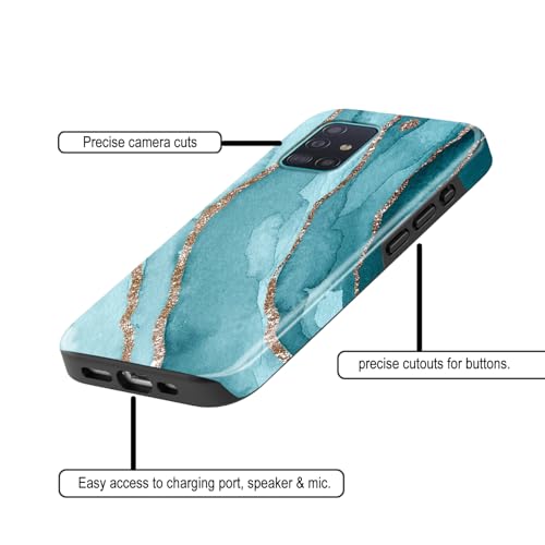 Image of COLORflow Back Cover Compatible with Samsung Galaxy A71 | Beautiful Blue Marble Golden Stripes | Designer Printed Glossy Armoured Bumper Back Cover Compatible with Samsung Galaxy A71