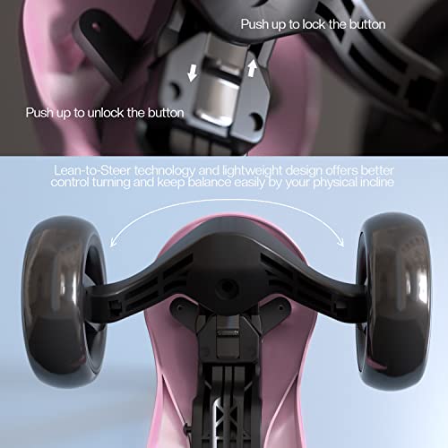 Image of Baybee Alpha-Glide 3 Wheel Scooter for Kids - Foldable & Height Adjustable Handle, LED PU Wheels & Brake - Ages 2-10 Years (Light Pink)