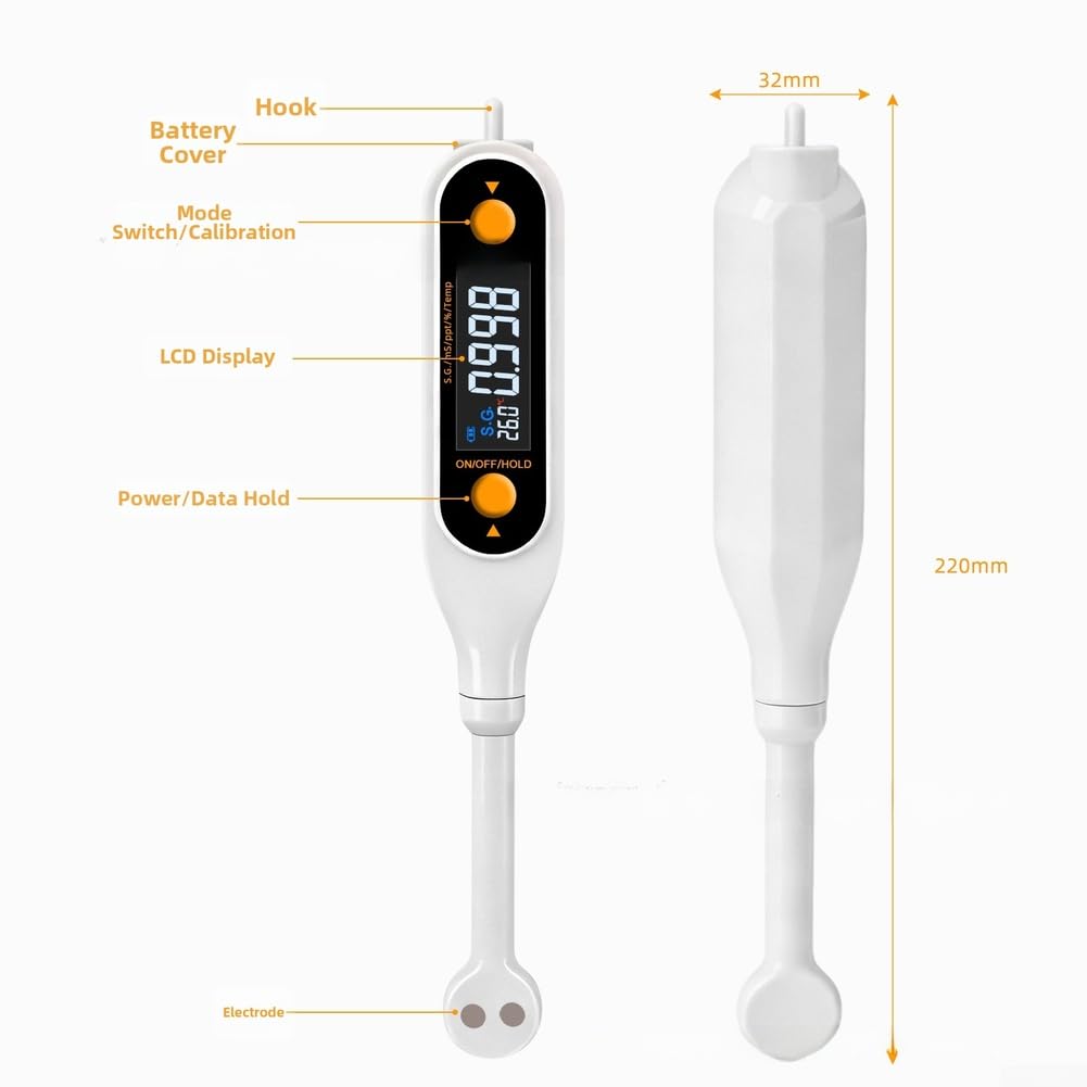 Medidor de salinidad, probador digital 5 en 1 para líquidos, medidas para temperatura SG, pantalla LCD de retroiluminación para cocina, preparación de cerveza