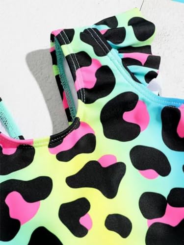 Image of NATUST Girl's Leopard One Piece Swimsuit Ruffle Bathing Suit for Girls Kids Summer Hawaii Beach Bright Swimwear Blue 5-6 Years
