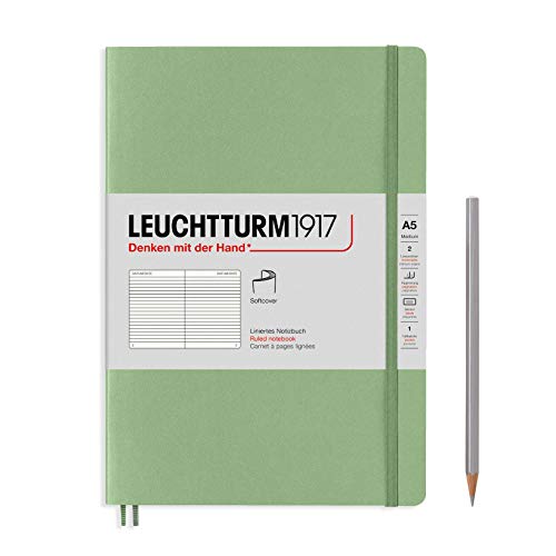 LEUCHTTURM1917 - Medium A5 Ruled Softcover Notebook (Sage) - 123 Numbered Pages