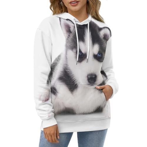 Sweat à capuche husky mignon pull décontracté unisexe manches longues taille S