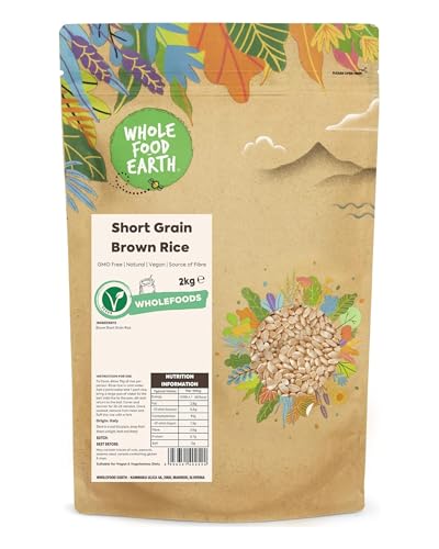 Wholefood Earth Arroz integral de grano corto, 2 kg, libre de OMG, natural, fuente de fibra