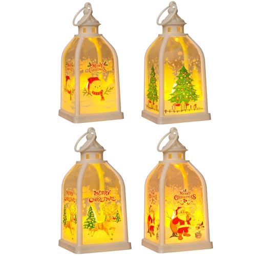 4 Stück Weihnachtsdeko Laterne mit LED Licht, Batteriebetrieben,...