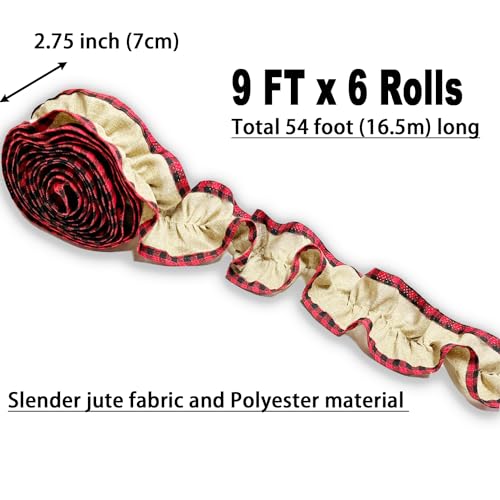 Jishi-Christmas-Tree-Ribbon-Garland-Burlap-Buffalo-Plaid-Christmas-Decorations-9-Ft-X-6-Rolls-Red-and-Black-Buffalo-Check-Burlap-Ribbon-Xmas-Tree-Garland-Vintage-Country-Rustic-Farmhouse-Home-Decor Jishi Christmas Tree Ribbon Garland Burlap Buffalo Plaid Christmas Decorations 9 Ft X 6 Rolls Red and Black Buffalo Check Burlap Ribbon Xmas Tree Garland Vintage Country Rustic Farmhouse Home Decor
