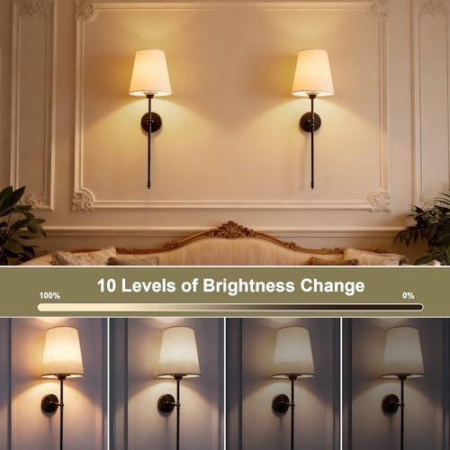 Image of Battery Operated Wall Sconces Set of 2, Rechargeable Wireless Wall Lights with Remote, RGB Dimmable Wall Lamp for Bedroom Wall Decor Living Room Hallway (Black)