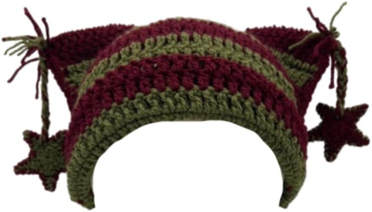Ponitrack Crochet Cat Ear Beanie For Women - Slouchy Y2K Grunge Hat, Brown, One Size