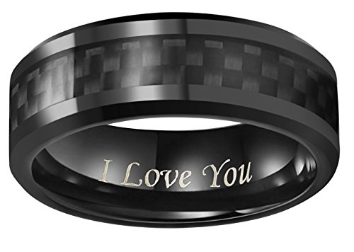 6mm 8mm 10mm Black Carbon Fiber Black Tungsten Carbide Wedding Band Ring Engraved I Love You Men Women Size 4 To 162