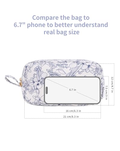 Image of Narwey Cute Makeup Bag Small Toiletry Bag Travel Cosmetic Bag Organizer Make Up Bags with Organized Pockets for Women (Navy Blue Flower, Large)