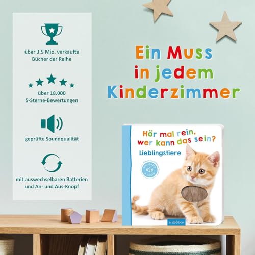 Hör mal rein, wer kann das sein? – Kuschelige Tiere: Streicheln und hören | Hochwertiges Pappbilderbuch mit 5 Sounds und Fühlelementen für Kinder ab 6 Monaten