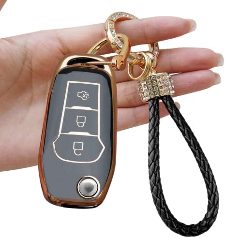 Yumzeco Etui na kluczyki samochodowe, 3 przyciski, silikonowe, z tworzywa TPU, z brelokiem, z systemem keyless, czarne