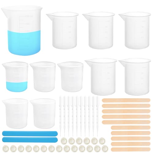 Littlegaofeithing 11 Pièces Mesurer en Silicone avec Gradué,30ml/100ml/250ml Gobelet Doseur en Résine époxy, Réutilisable Verres Doseur Silicone pour...