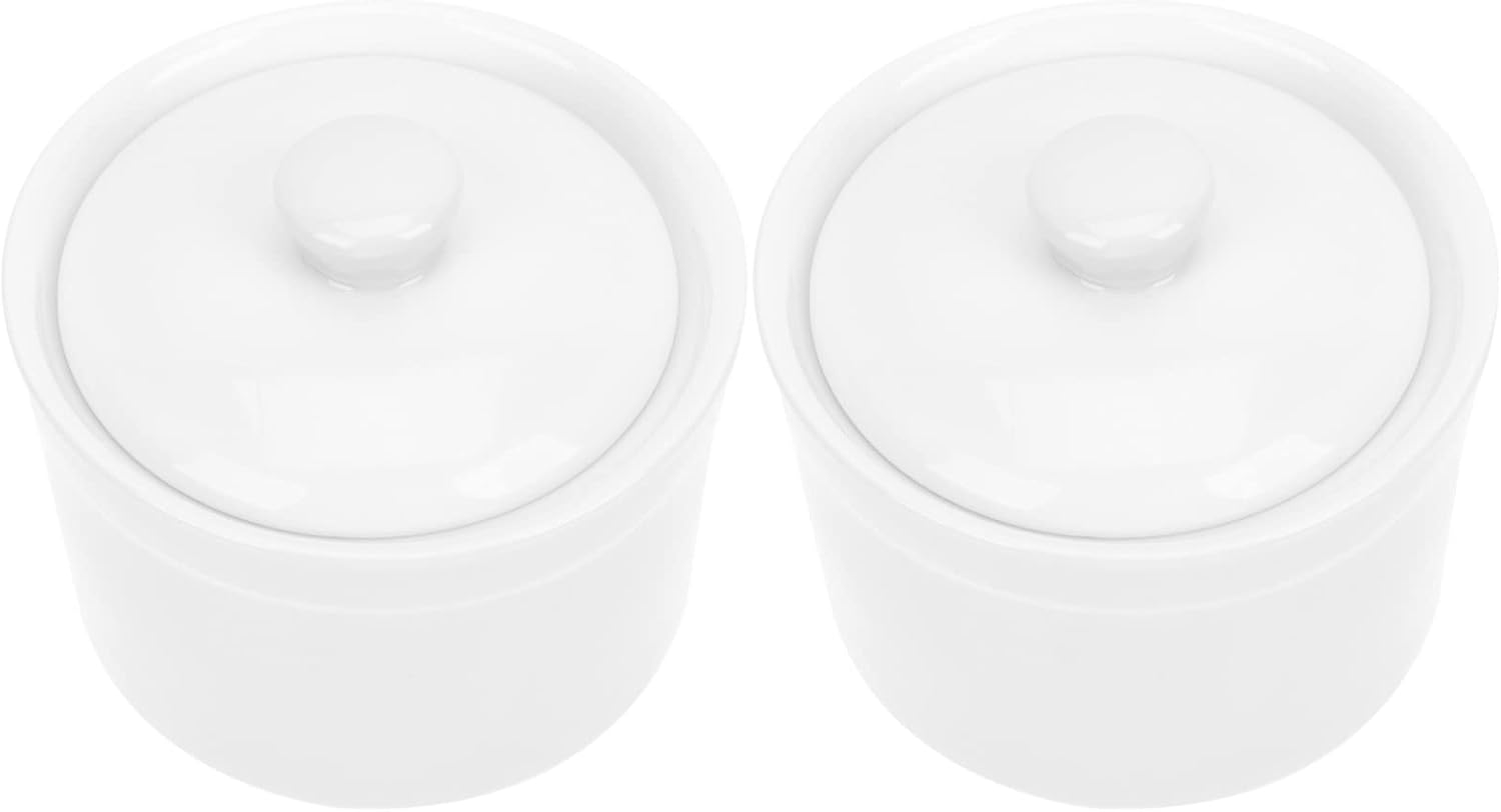 Angoily 2pcs 400ml White Ceramic Stew Pot with Lid 3. 5 Inch Porcelain Steaming Cup Small Soup Bowl Noodle Bowl Stockpot Cookware for Egg Custard Medicinal and Birds Nest