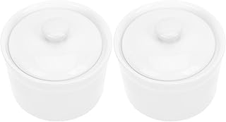 Angoily 2pcs 400ml White Ceramic Stew Pot with Lid 3. 5 Inch Porcelain Steaming Cup Small Soup Bowl Noodle Bowl Stockpot Cookware for Egg Custard Medicinal and Birds Nest
