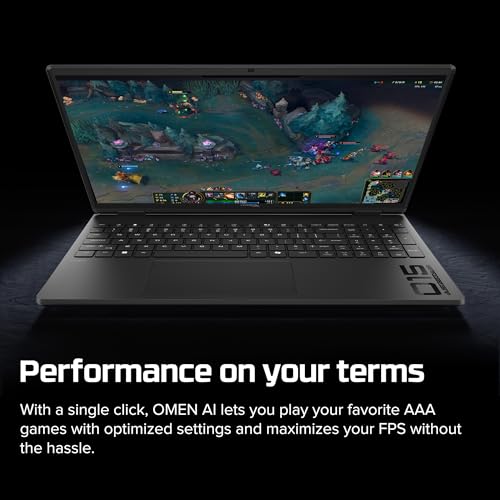 Image of HP HyperX OMEN 15 inch Gaming Laptop, 2K 165Hz Display, AMD Ryzen 5 240, 16 GB RAM, 512 GB SSD, NVIDIA GeForce RTX 5050 GPU (8 GB Dedicated), Windows 11 Home, Shadow Black, 15-gb0099nr