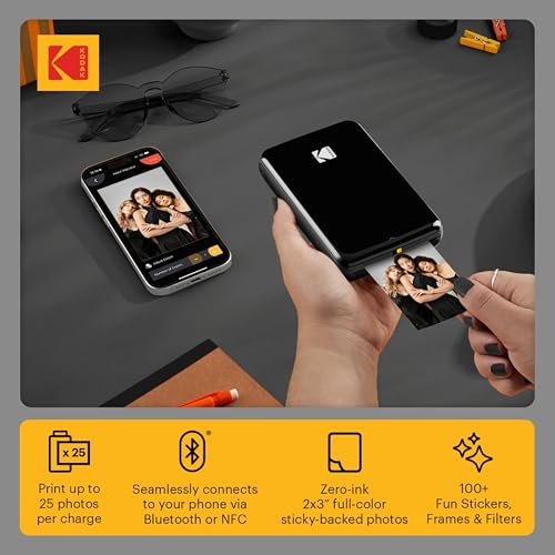 Image of Kodak Step Instant Smartphone Photo Printer - 75 Sheets Bundle - Portable Mini Color Wireless Mobile Printer - Zink 2x3 inch Sticky-Back Photos - Bluetooth Compatible with Smart Devices - Fun App -Black