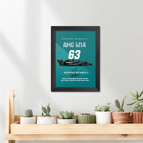 Image of TenorArts George Russell Poster Frame F1 Racing Car W14 Formula One Photo Framed Painting with Matt Finish Black Textures (12 inches x 9inches)