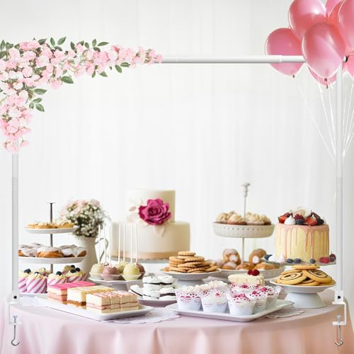 Over the Table Rod Stand with Clamps, Adjustable 72 to 268 cm Over Table Display Bar, Metal Table Hanging Rail Table Balloon Arch Stand for Party Decor, Wedding Anniversary
