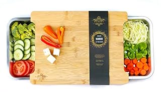 Bamboo Cutting Board by Ecozoi with 2 Slide Out Drawers.
