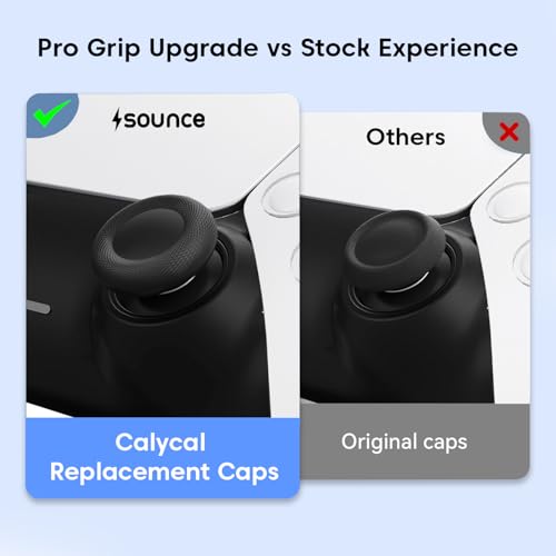 Image of Sounce Thumb Grip Caps for PS5 & PS4 Controllers (6 Pack), Anti-Slip Silicone Joystick Cover Caps for Analog Sticks, Enhanced Grip & Control (Black)
