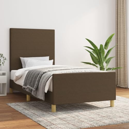 vidaXL Bettgestell mit Kopfteil Einzelbett Polsterbett Bett Bettrahmen Lattenrost Stoffbett Schlafzimmerbett Schlafzimmermöbel Dunkelbraun 90x190cm...