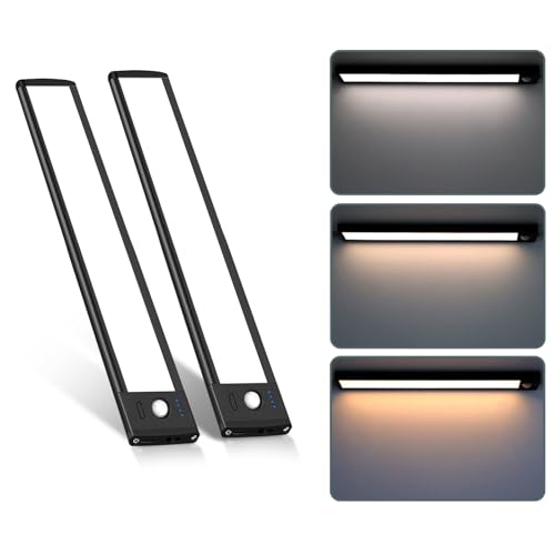 68 LED Motion Sensor Under Cabinet Lights indoor, 3 Color Temps Dimmable Closet Light, Rechargeable Wireless Magnetic Strip Night Lights for Hallway, Stairway, Drawers, Wardrobe(2 Pack, 10 inch)