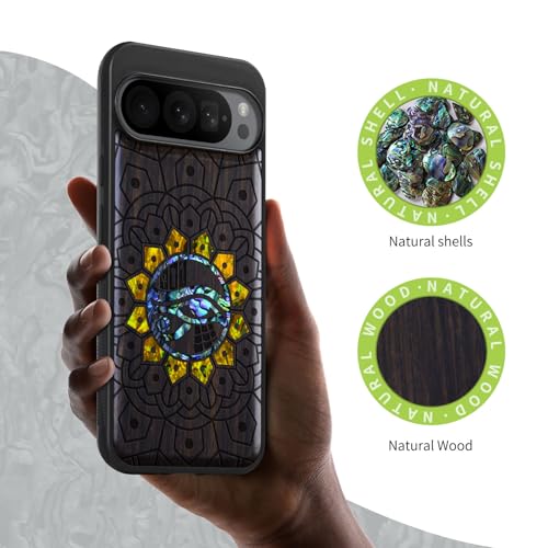 Coque Pixel 9 Pro en bois gravé et nacre de shell unique Carveit - 2