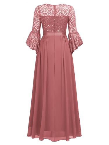 Image of Miusol Women's Formal Sparkle Sequin Lace Bell Sleeve Evening Party Maxi Dress