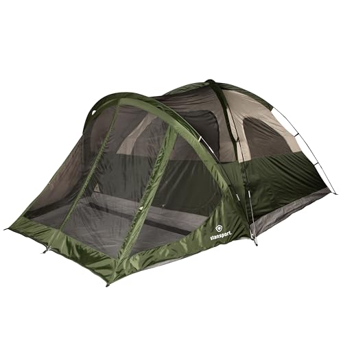 Stansport Highland Peak 6-Person Dome Tent with 10' x 5' Screen Room – Family Camping Tent with Screened Porch – Weatherproof Full Rainfly, E-Port, and Stargazing Mesh Roof – Includes Carry Bag