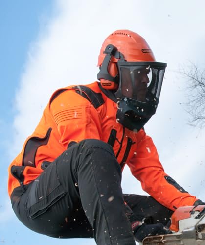 Oregon 562413 Waipoua Casco Profesional de Seguridad para Motosierra con Orejeras y Protector Facial, Equipamiento de Seguridad para Trabajar, Naranja