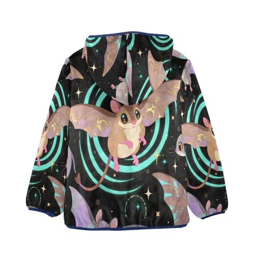 Flying Bats in Space Pattern Toddler Fleece Jacket Girl Boys Hooded Fleece Jacket Coat Warm Outwear Zip-up 3-10T2