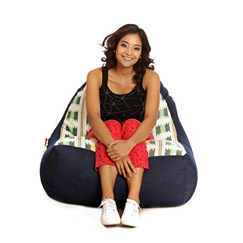 Image of Style Homez Urban Design Denim Canvas Ikat Printed Bean Bag XXL Size Filled with Beans Fillers