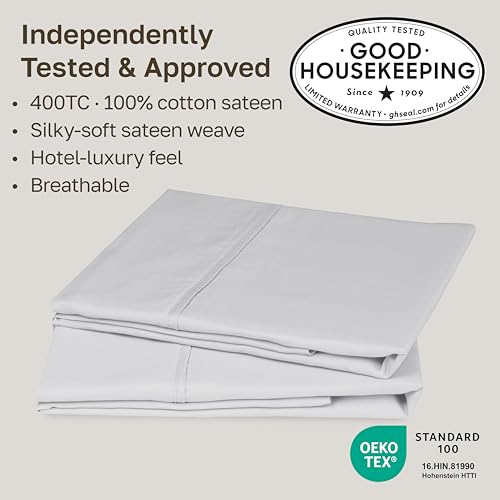 Image of California Design Den King Pillow Cases Set of 2 Cotton - 400 Thread Count Sateen, Natural 100% Cotton King Pillowcases, Soft, Roomy and Breathable - Silver